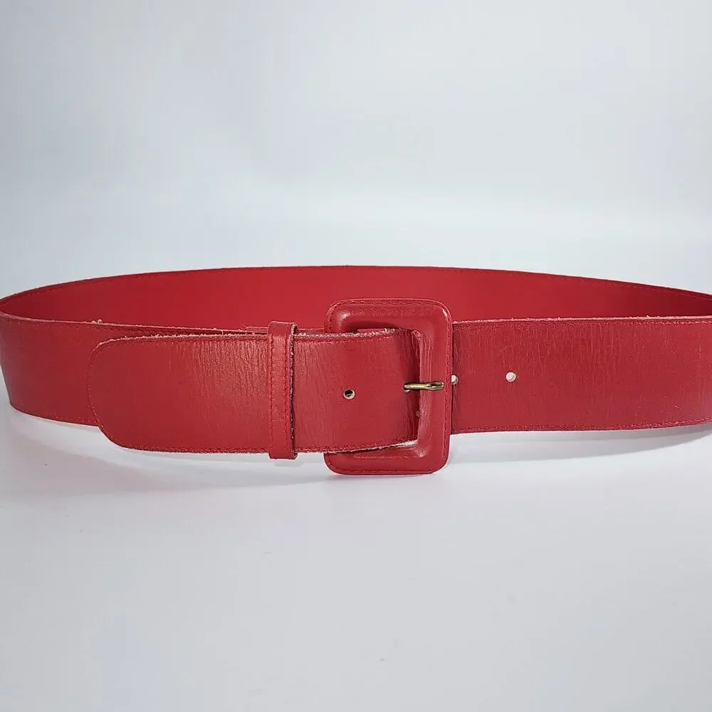 Vintage Red Leather Wide Belt Collectif Women's Size X Large